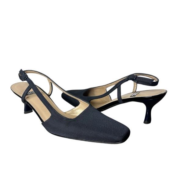 Stuart Weitzman Shoes - Stuart Weitzman Textured Navy Slingback Kitten Heel Pumps